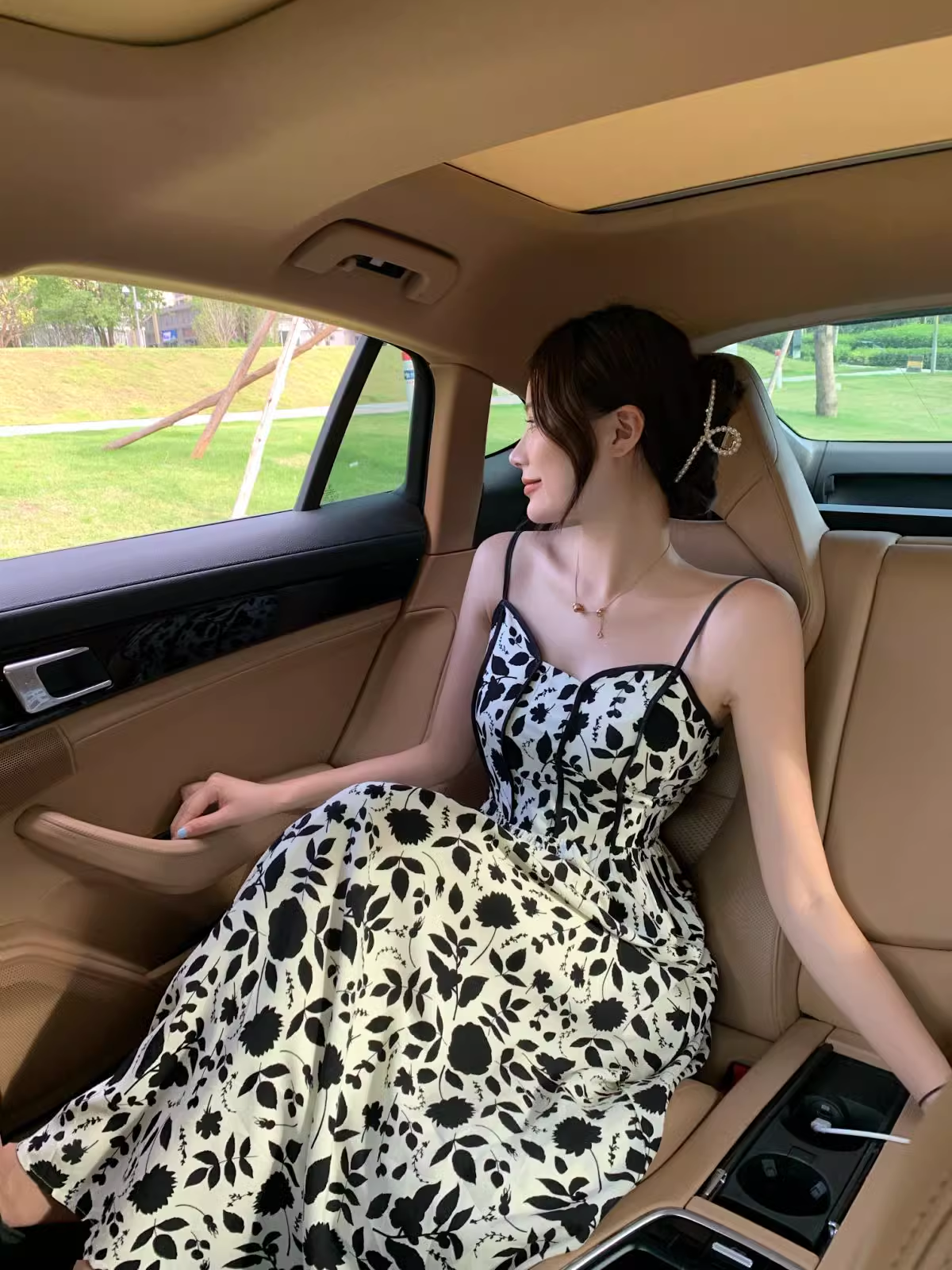 New Fashion Stylish Floral High-waisted Spaghetti Strap Dress TP2989