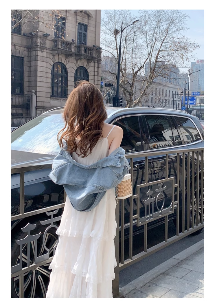 New Fashion White Tiered Dress Design A-line Beach Holiday Spaghetti Strap Dress TP3351