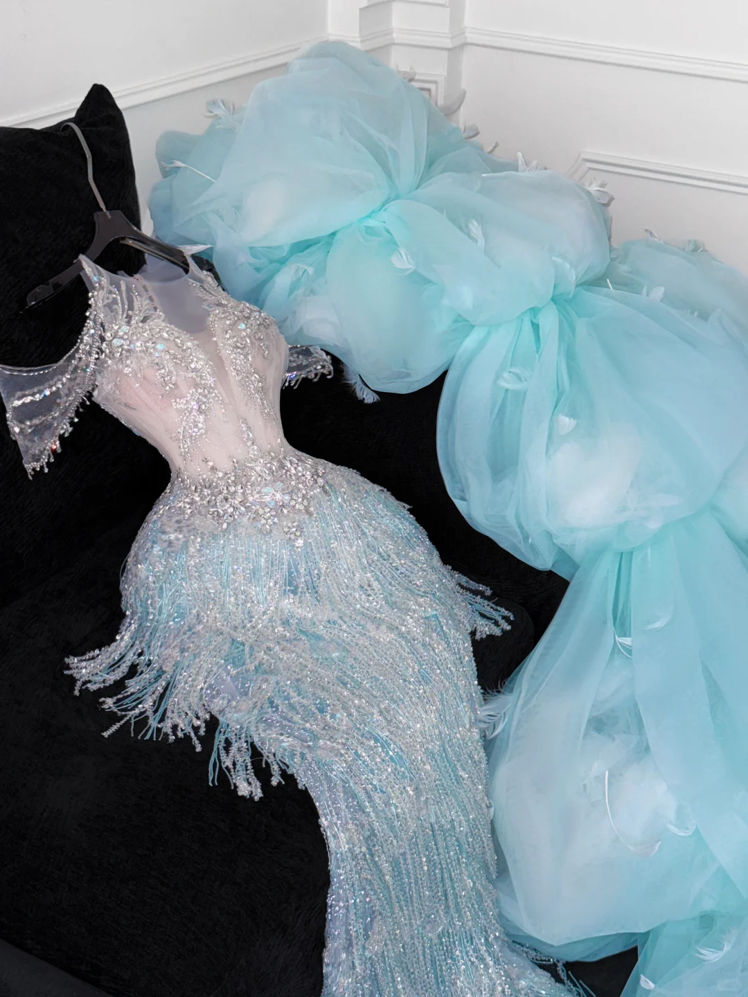 Shiny Light Blue Beaded Sequined Design Mermaid Prom Dress Evening Dress TP4218