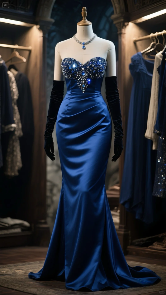 Elegant Royal Blue Beaded Sweetheart Evening Gown Mermaid Strapless Party Dress Long Formal Dress TP4983