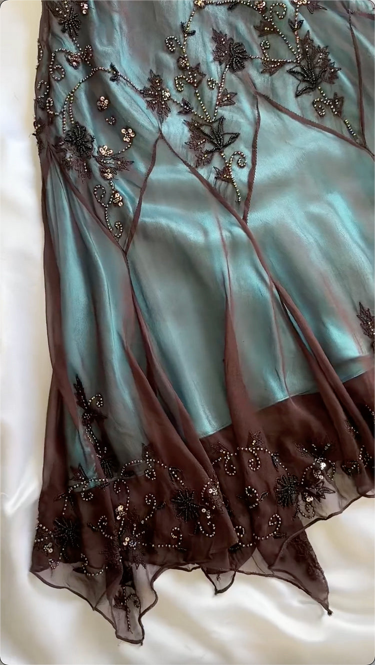 Vintage Dark Green Beaded Embroidery Prom Dress Sheath V-neck Evening Dress Formal Dress TP4685