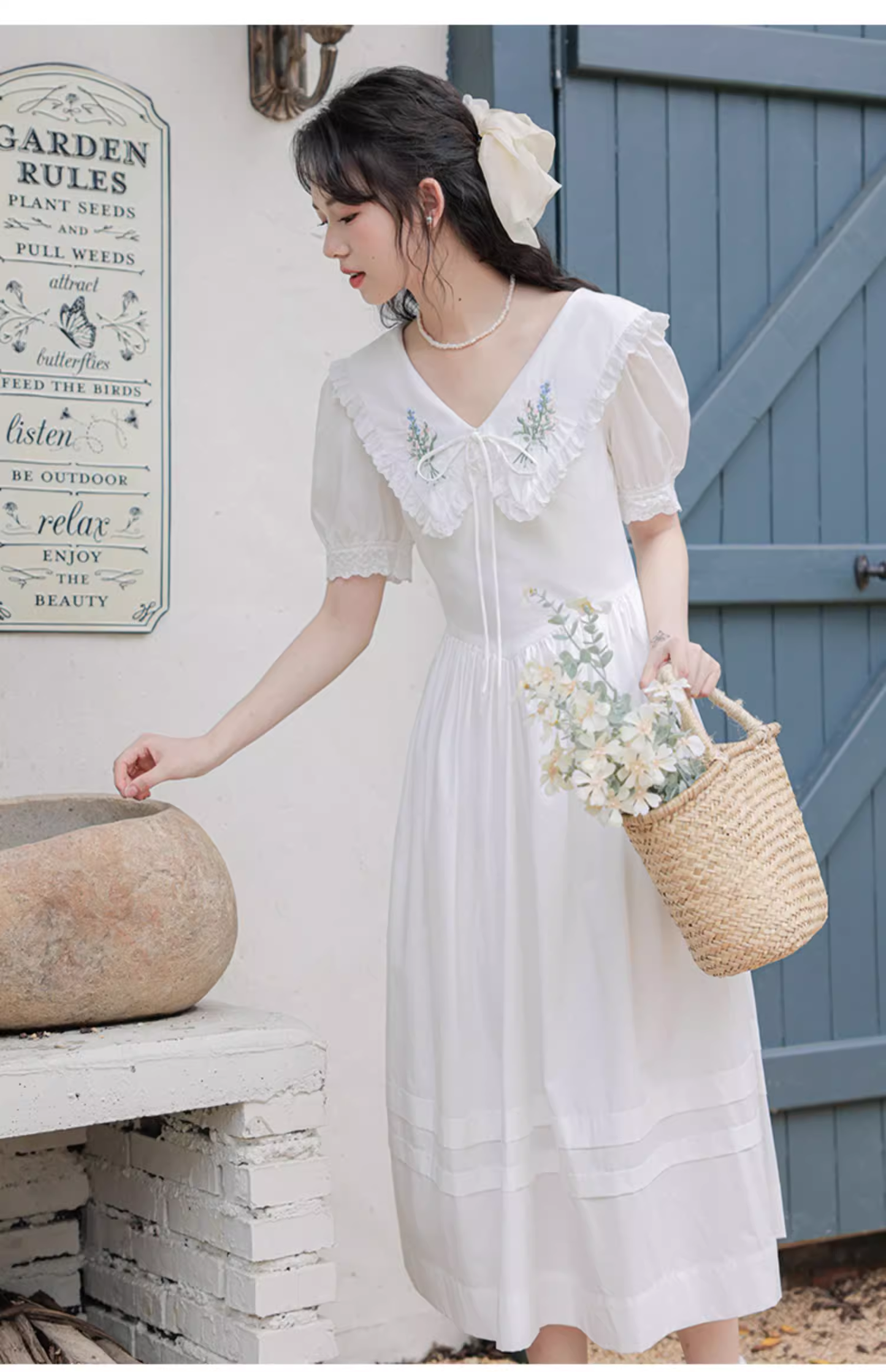 Simple Elegant Floral Design Short Sleeves Women Long Dress TP3064