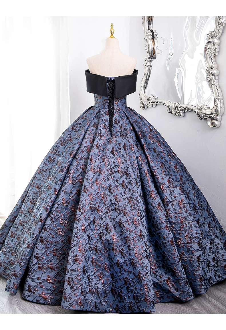Vintage Floral Satin Sweet 16 Quinceanera Bow Off-the-shoulder Evening Dress Long Ball Gown TP4946
