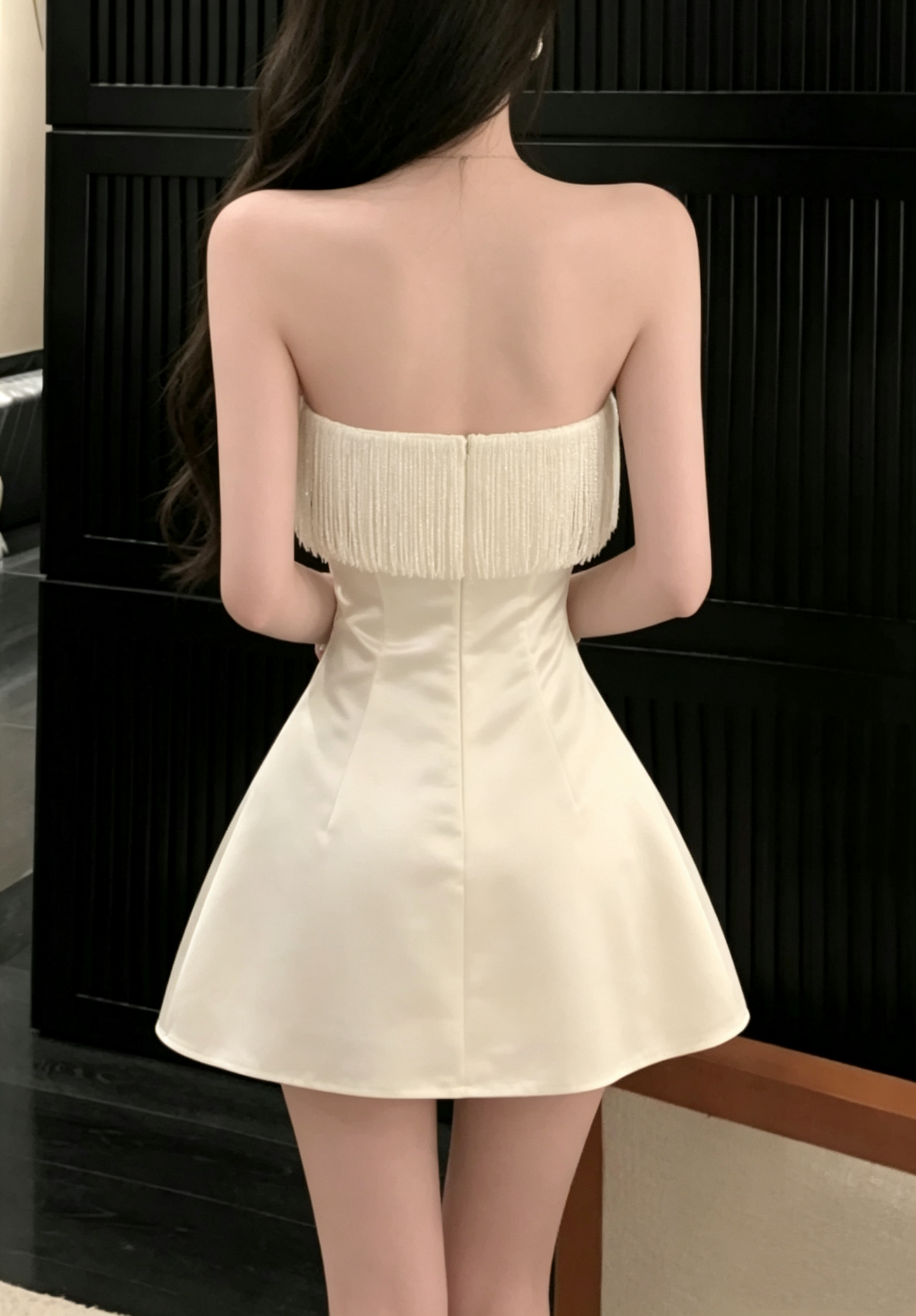 Vintage Ivory Textured Strapless Satin A-Line Homecoming Dress TP6049