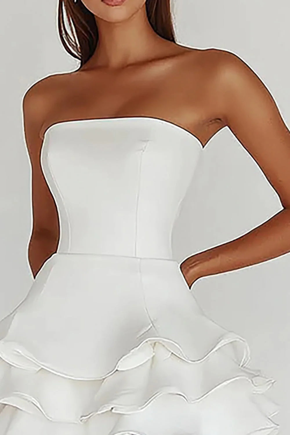 Charming White Irregular Ruffled Hem Design A-line Strapless Homecoming Dress TP3629