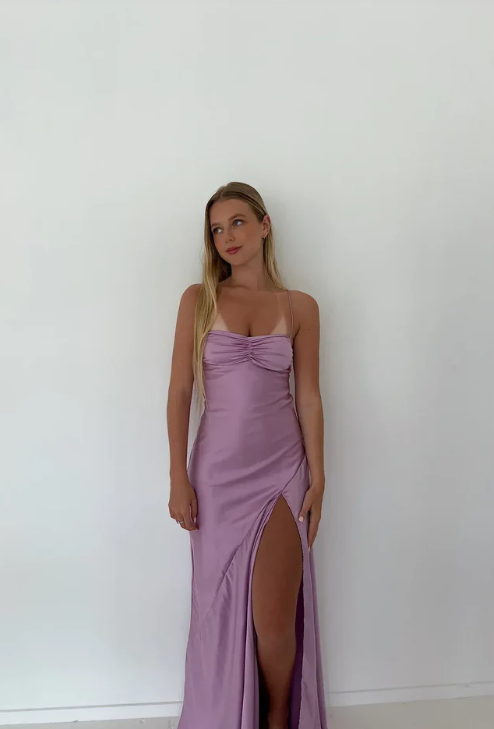 Elegant Satin Prom Dress Sheath Spaghetti Strap Evening Gown High Slit Party Dress Long Formal Dress TP4750