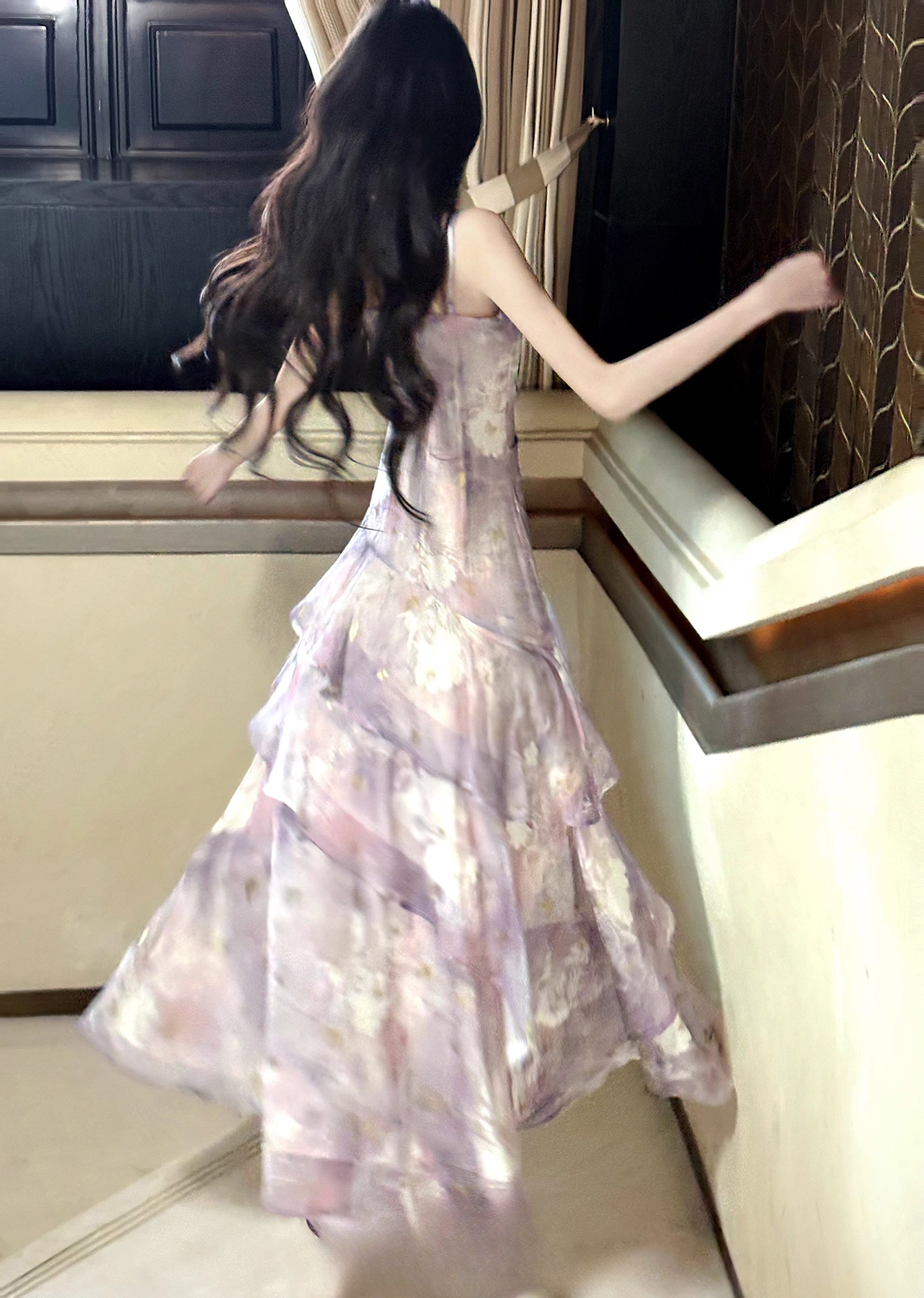Vintage Lilac Floral Mermaid Spaghetti Strap Evening Dress Long Prom Dress TP4996