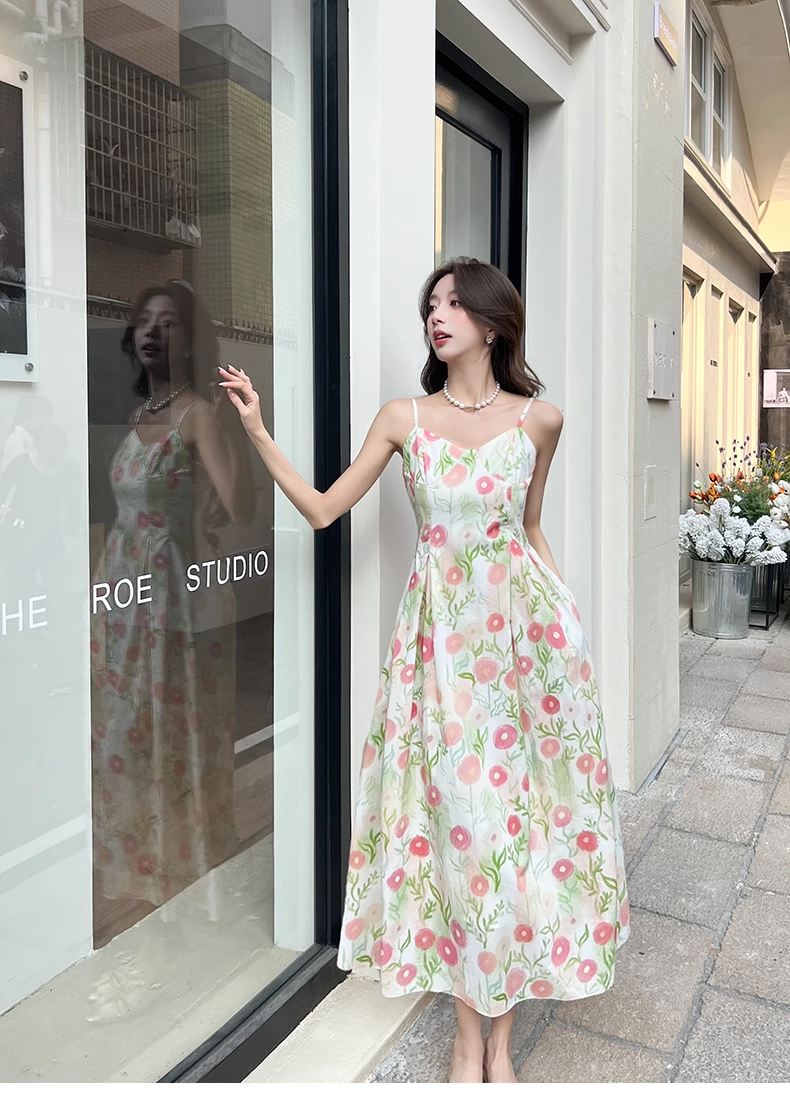 New Fashion Floral Design A-line Sleeveless Spaghetti Strap Dress TP3321