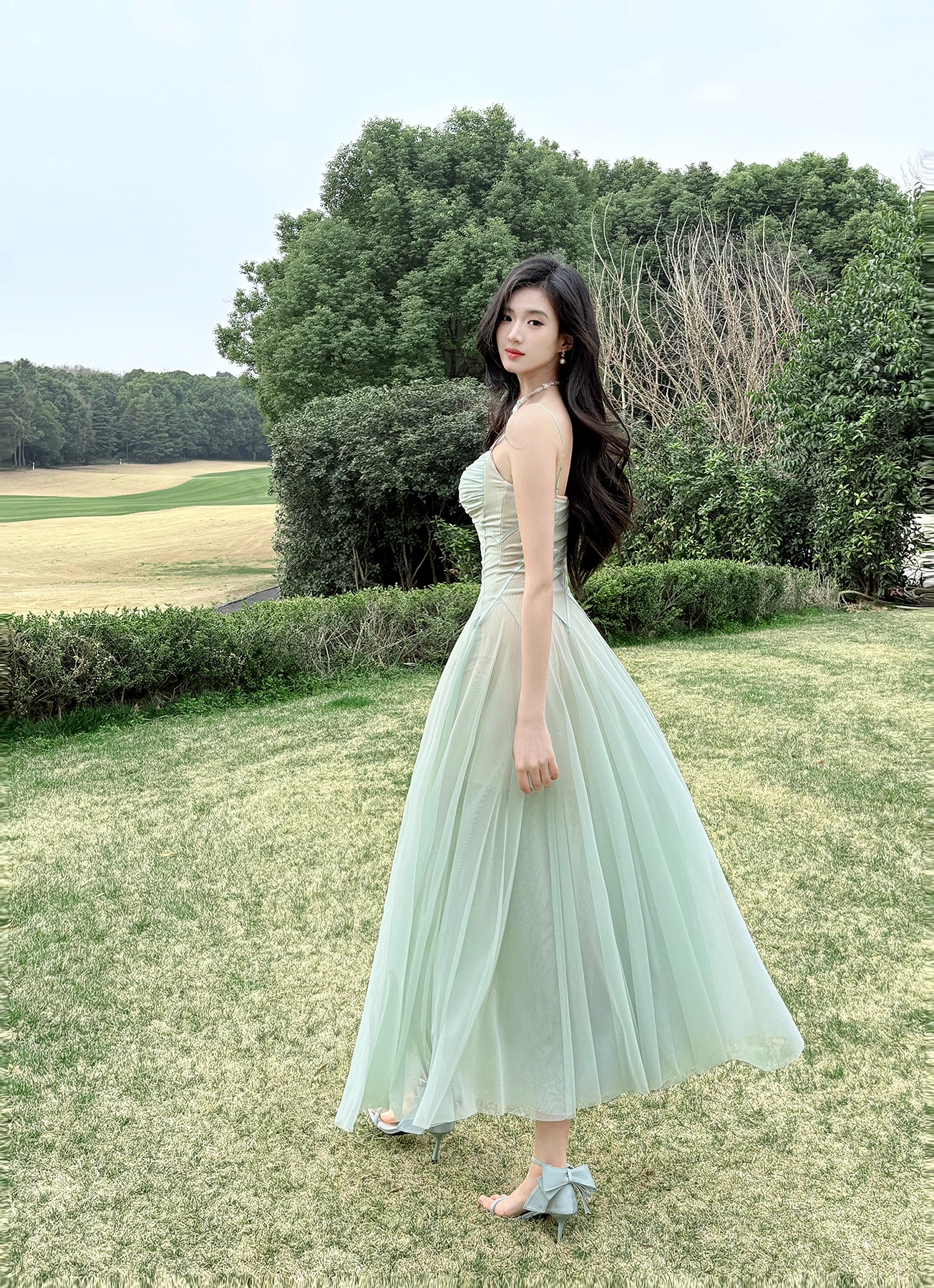 Vintage Sage Green Chiffon Prom Dress A-Line Spaghetti Strap Evening Dress Long Formal Dress TP4731