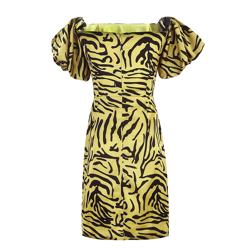 Yellow Leopard Print Off-the-shoulder Design Sheath Party Dress TP3890