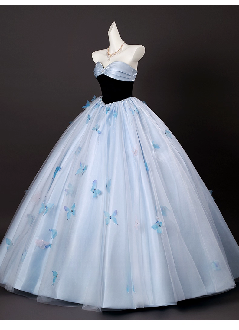 Chic Sky Blue Sweetheart Beaded Sweet 16 Quinceanera 3D Flowers A-Line Strapless Evening Dress Long Ball Gown TP4948