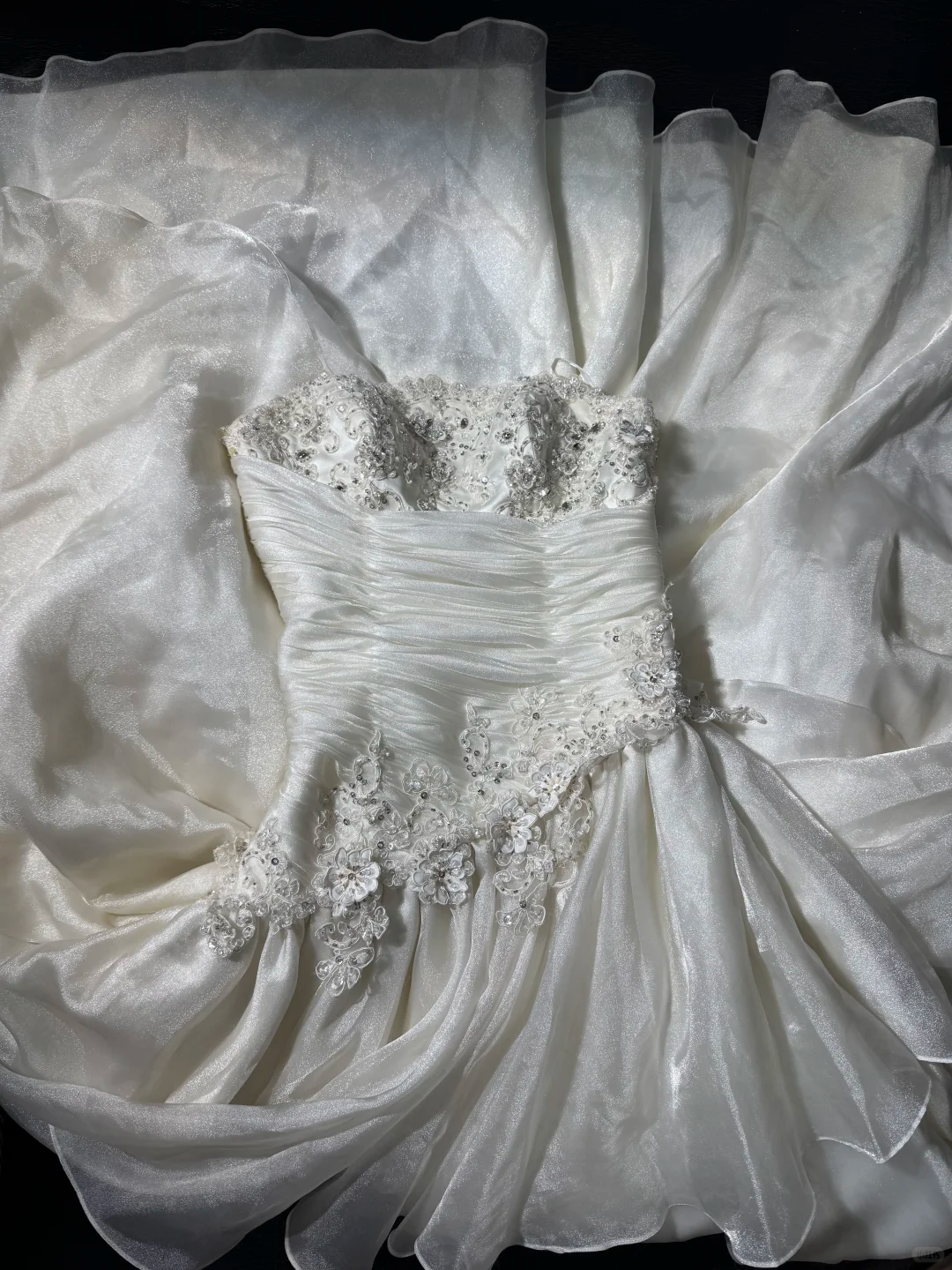 Elegant Ivory Applique Beaded Evening Gown A-Line Strapless Party Dress Floor Length Formal Dress TP4896