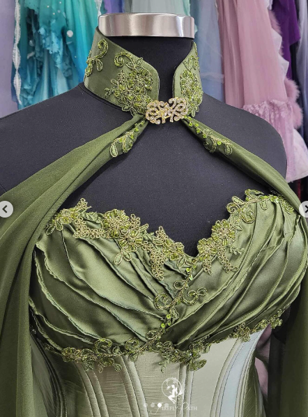 Vintage Strap Green Satin A-Line Prom Dress Evening Dress TP2385