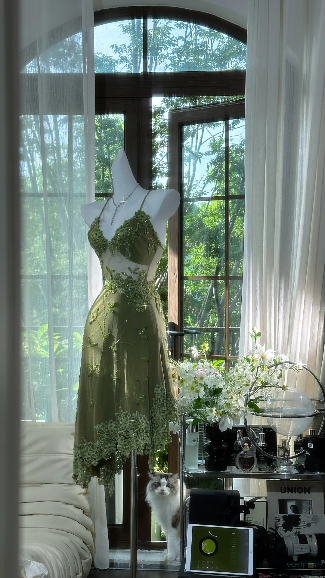 Retro Green Sequin Spaghetti Strap Romantic Sparkling Chiffon Evening Dress Prom Dresses TP3959