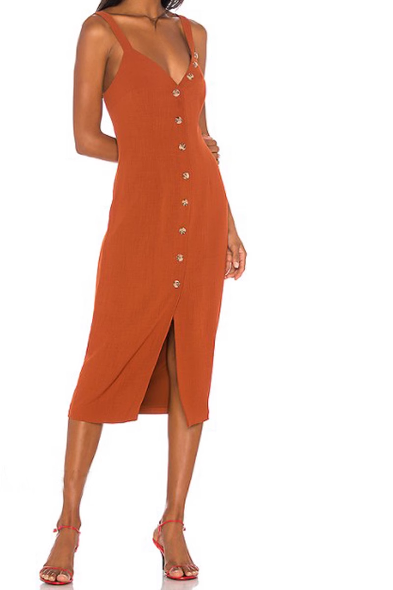 Vintage Orange Single-button V-neck Design A-line Spaghetti Strap Party Dress TP3888