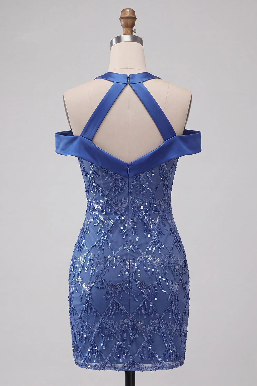 Elegant Royal Blue Halter-Neck Sequin Bodycon Short Homecoming Dress TP6045