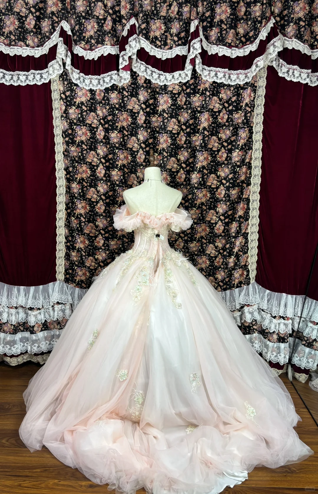 Vintage Pink Sweetheart Off-the-shoulder Tulle Beaded Quinceanera Evening Dress Ball Gown TP4266