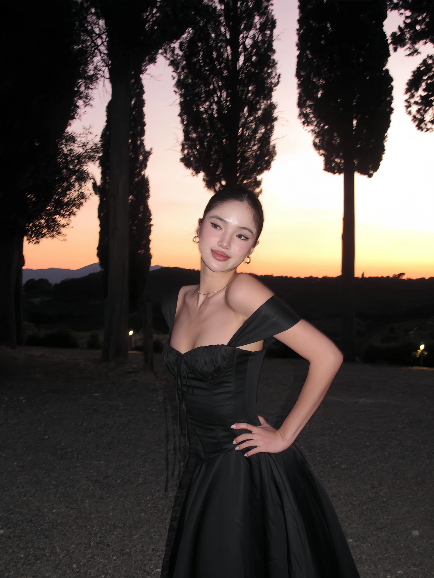 Chic Black A-Line Evening Gown Straps Party Dress Tea Length Formal Dress TP4920