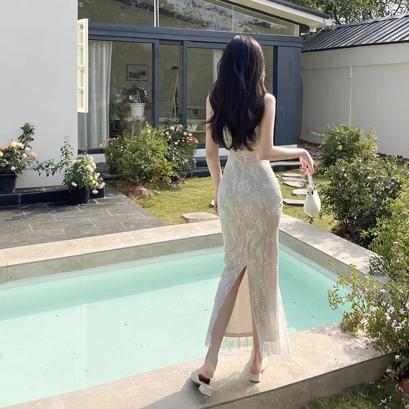 New Simple Holiday Floral Print Dress Sexy Spaghetti Strap Dress TP2885