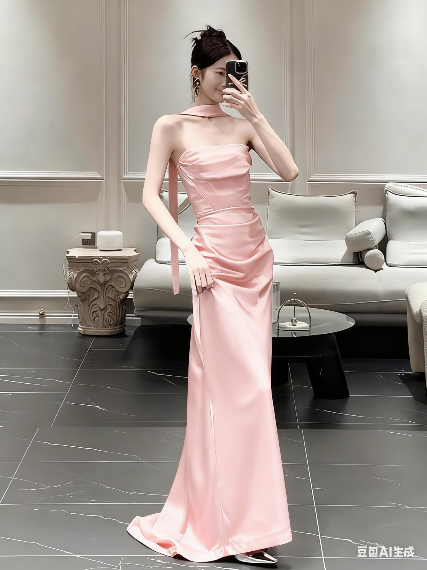 Chic Purple Satin Sheath Evening Gown Strapless Party Dress Long Formal Dress TP4917