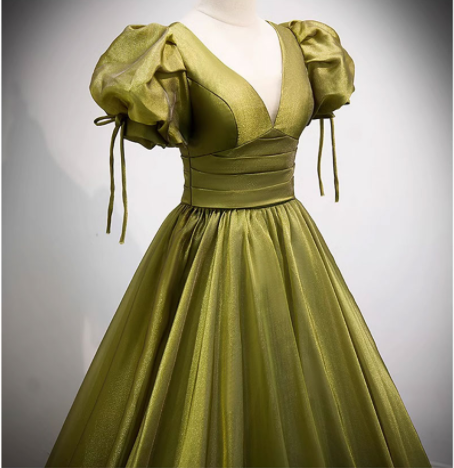 Green V-Neck Long Prom Dresses, A-Line Evening Dresses TP707