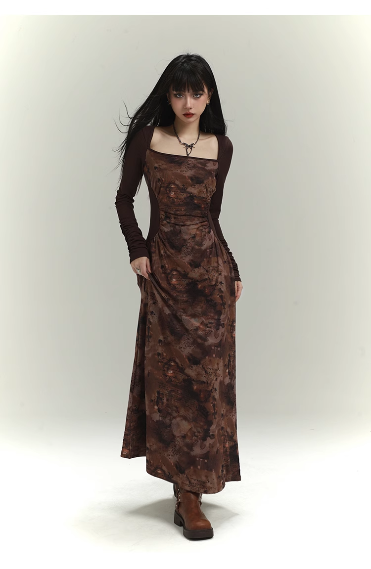 New Floral Pattern Design Women Long-sleeved Dress TP2936
