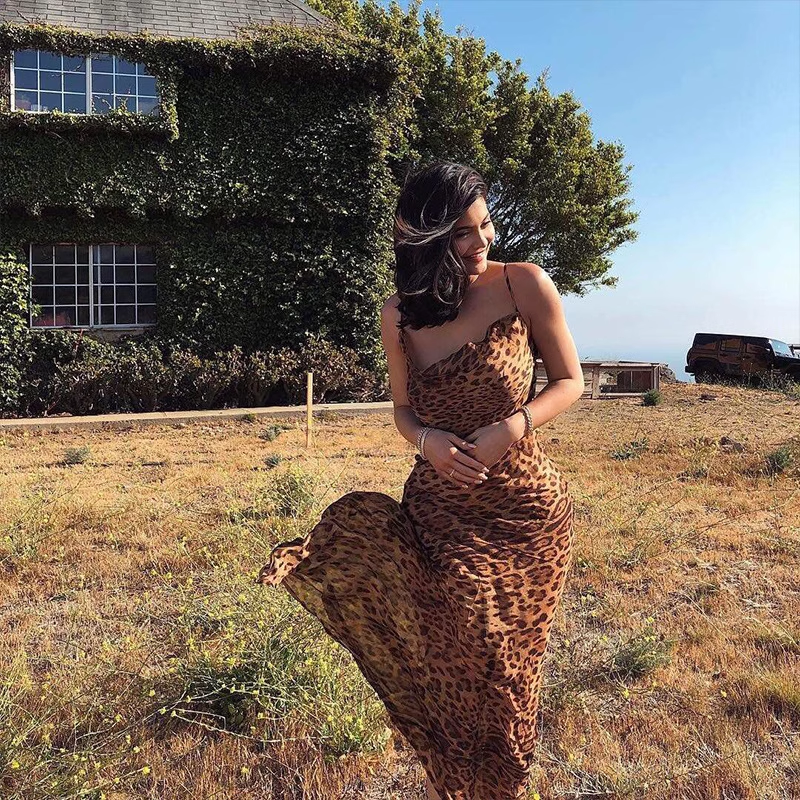 New Fashion Leopard Print Design A-line Spaghetti Strap Women Party Dress TP3897