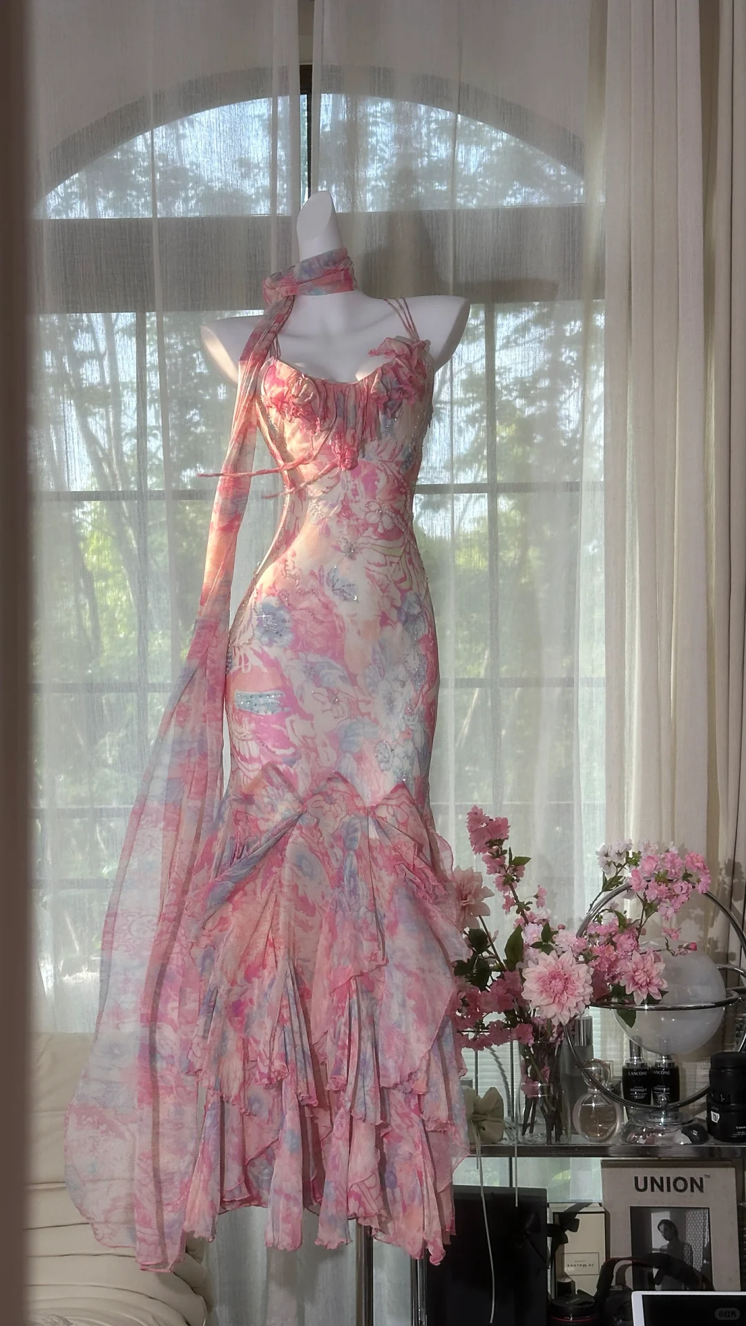 Elegant Fairy Mermaid Long Chiffon Spaghetti Strap Ball Gown Evening Dress Prom Dresses TP3966