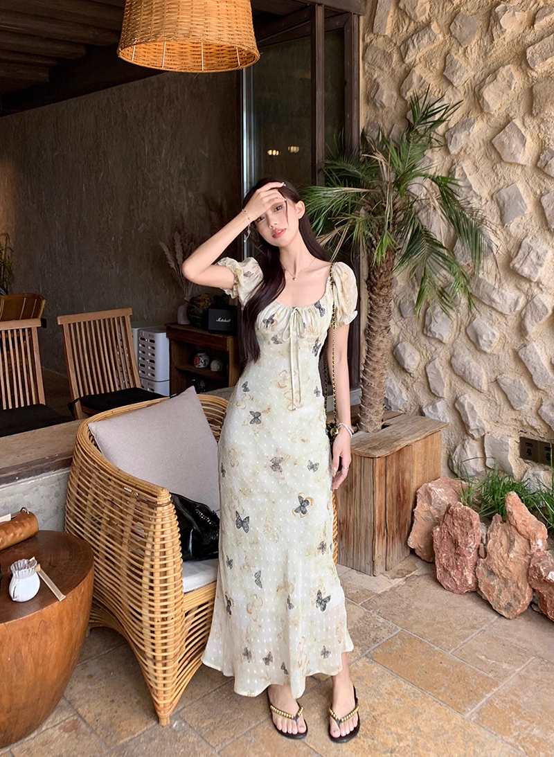 New Fashion Butterfly Design Short Sleeve Casual Floral Dress TP3016