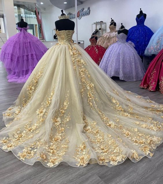 Gorgeous Champagne Sweetheart Applique Sweet 16 Quinceanera A-Line Floor-length Prom Dress Birthday Dress Evening Dress Ball Gown TP4414
