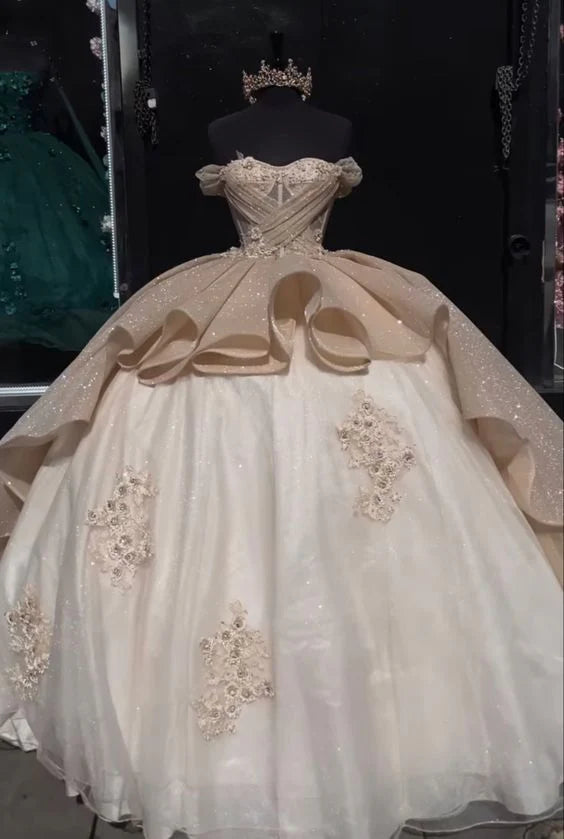Elegant Shiny Embroidery Sweet 16 Quinceanera A-Line Floor-length Prom Dress Birthday Dress Evening Dress Ball Gown TP4422