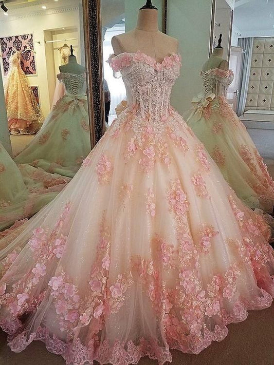 Elegant Sweetheart Pink Applique Sweet 16 Quinceanera A-Line Floor-length Prom Dress Birthday Dress Evening Dress Ball Gown TP4418