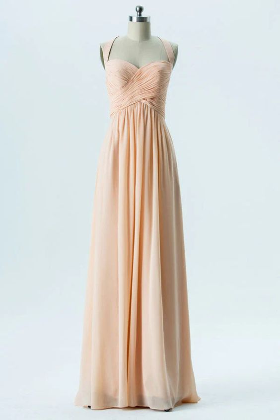 Halter Peach Bridesmaid Dress with Criss Cross Straps TP83