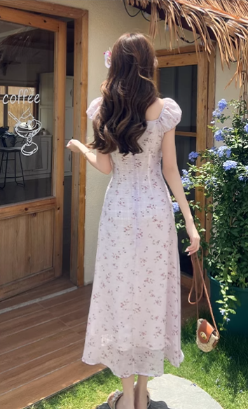 Simple Fashion Red Floral Design A-line Long High-waisted Dress TP3330
