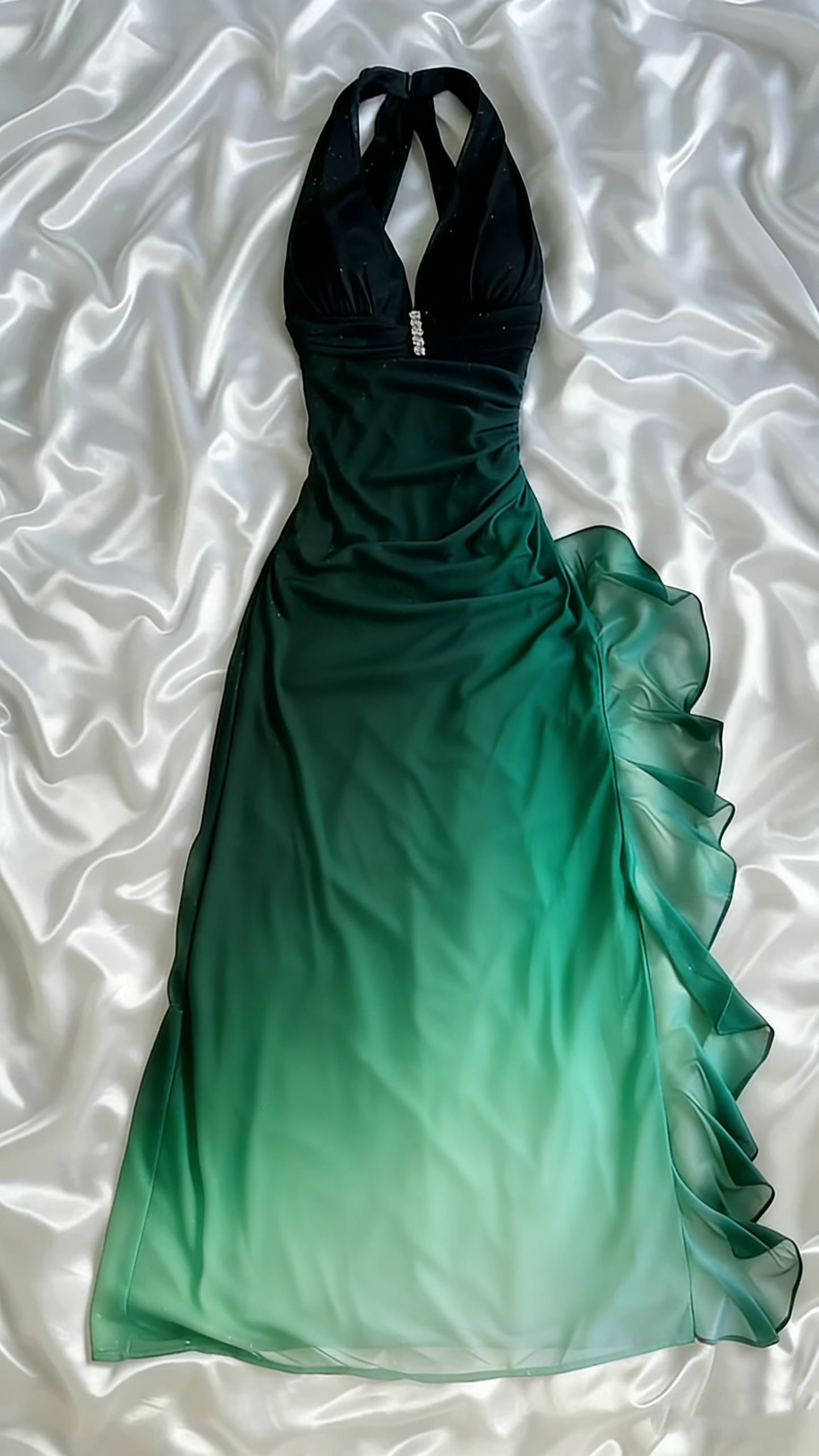 Vintage Gradient Exquisite Beaded Halter-neck Sheath Prom Dress Evening Dress TP4344