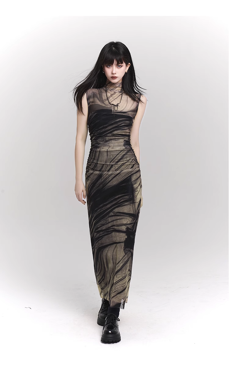 New Simple High Neck & Low Neckline Design Sleeveless Tank Top Dress TP2916