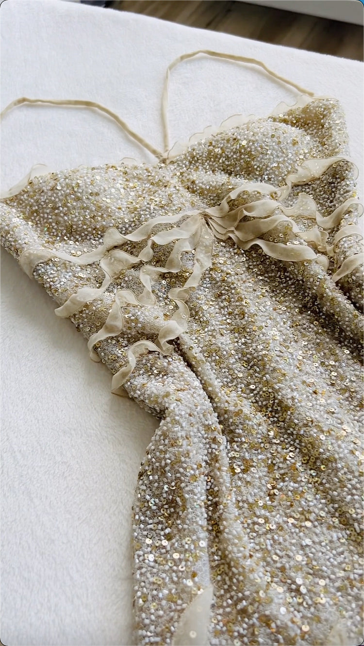 Enchanting Shiny Sequin Beaded Prom Dress Sheath Spaghetti Strap Evening Dress Long Formal Dress TP4696