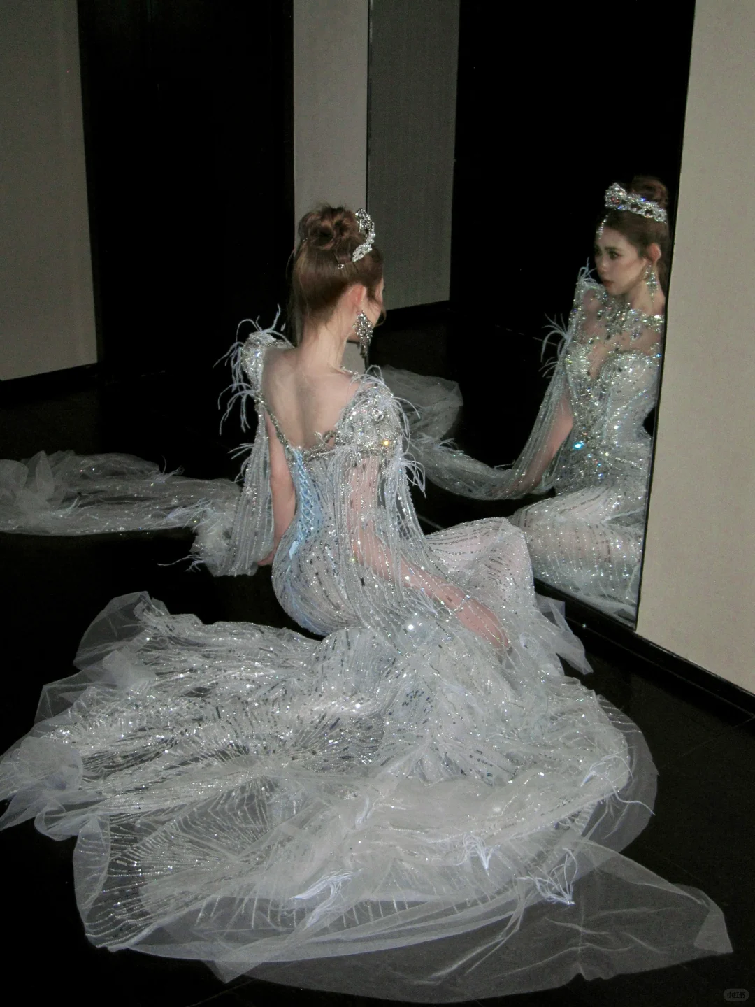 Elegant Glittering Silvery Beaded Sequined Design Mermaid Wedding Dress Prom Dress Evening Dress TP4236