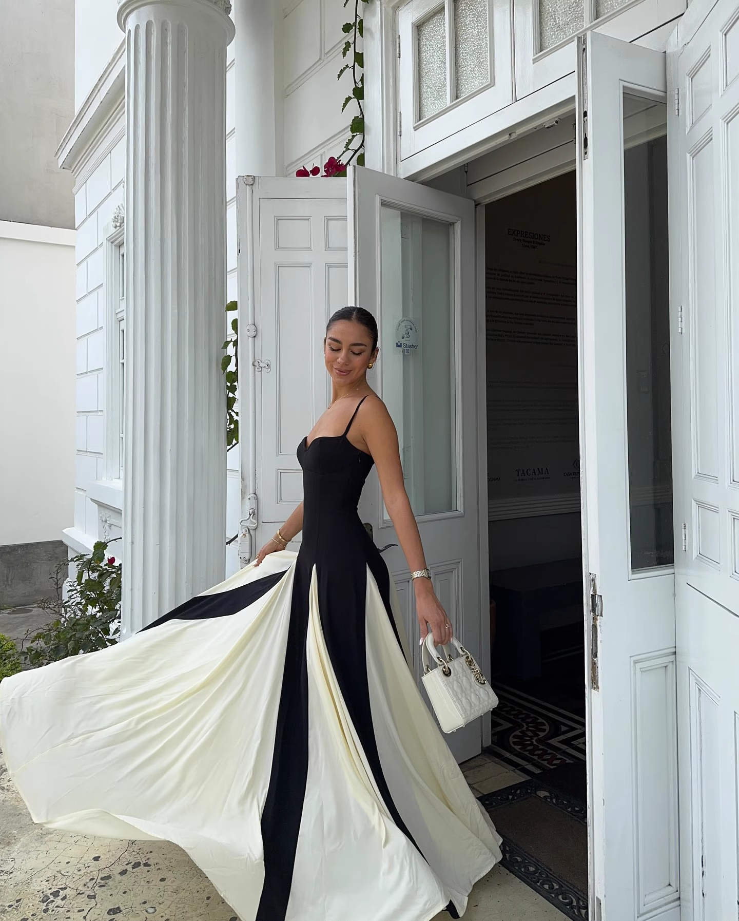 Vintage Black and White A-Line Prom Dress Spaghetti Strap Evening Dress Long Formal Dress TP4639