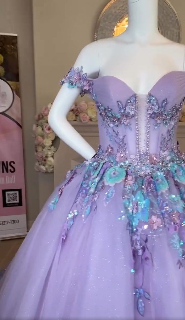 Vintage Lilac Sequin Sweetheart Off-the-shoulder Sweet 16 Quinceanera A-Line Floor-length Prom Dress Birthday Dress Evening Dress Ball Gown TP4708