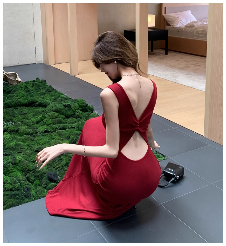 Simple Elegant Square Collar Design A-Line Sleeveless Strap Dress TP3140