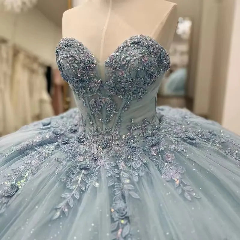 Elegant Sky Blue Sweetheart Sweet 16 Quinceanera A-Line Prom Dress Birthday Dress Evening Dress Ball Gown TP4531
