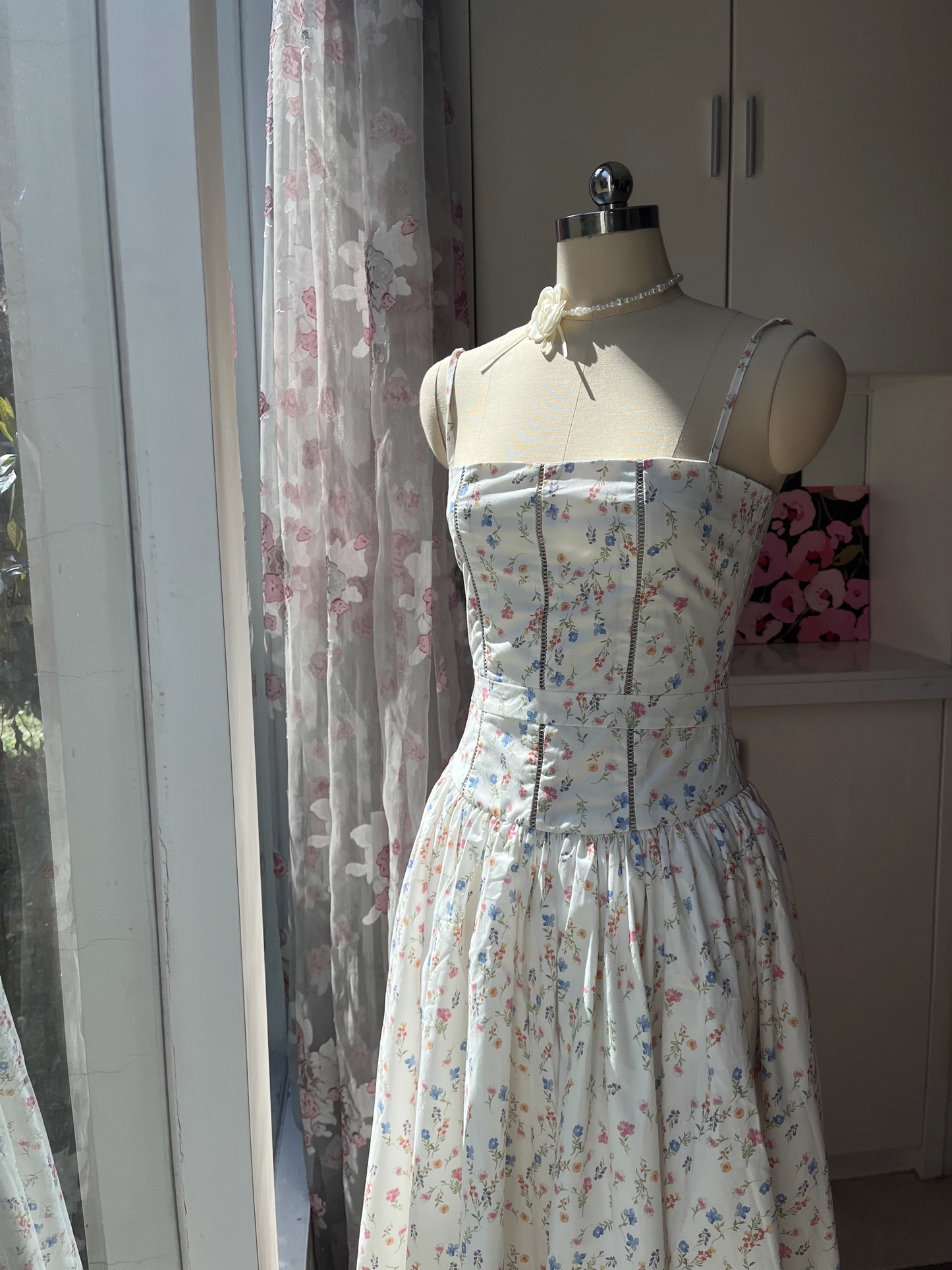 Chic Floral A-Line Spaghetti Strap Long Party Dress TP4923