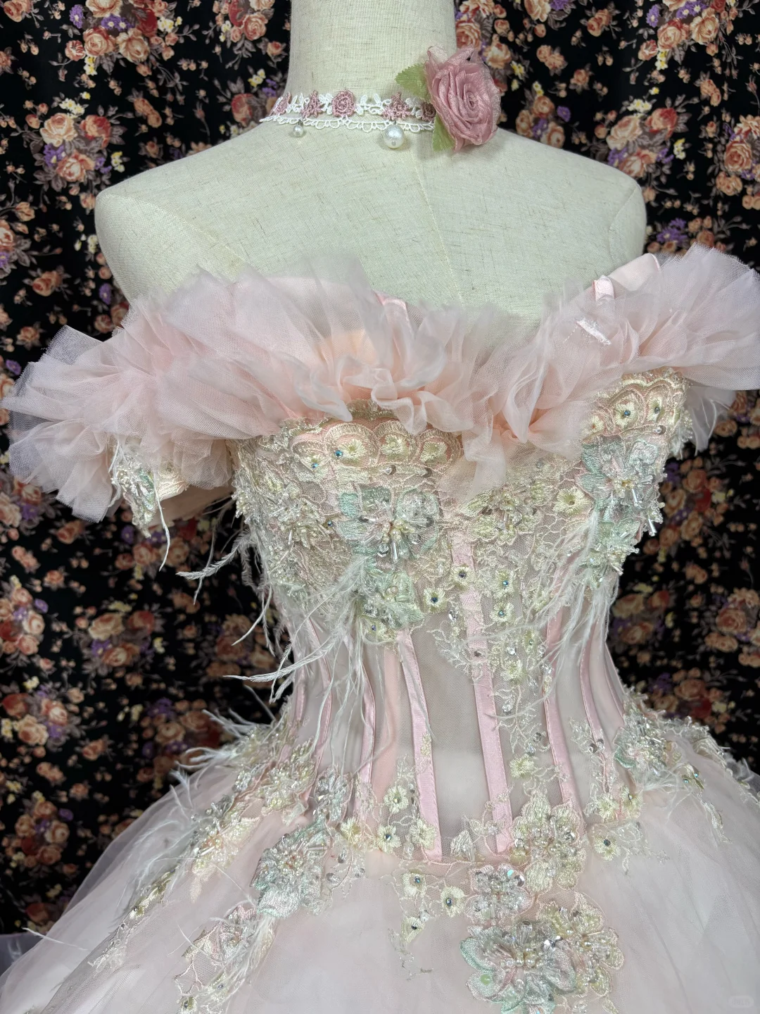 Vintage Pink Sweetheart Off-the-shoulder Tulle Beaded Quinceanera Evening Dress Ball Gown TP4266
