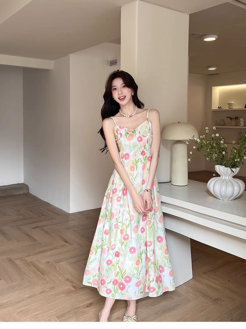 New Fashion Floral Design A-line Sleeveless Spaghetti Strap Dress TP3321