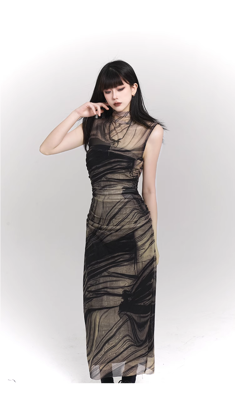 New Simple High Neck & Low Neckline Design Sleeveless Tank Top Dress TP2916