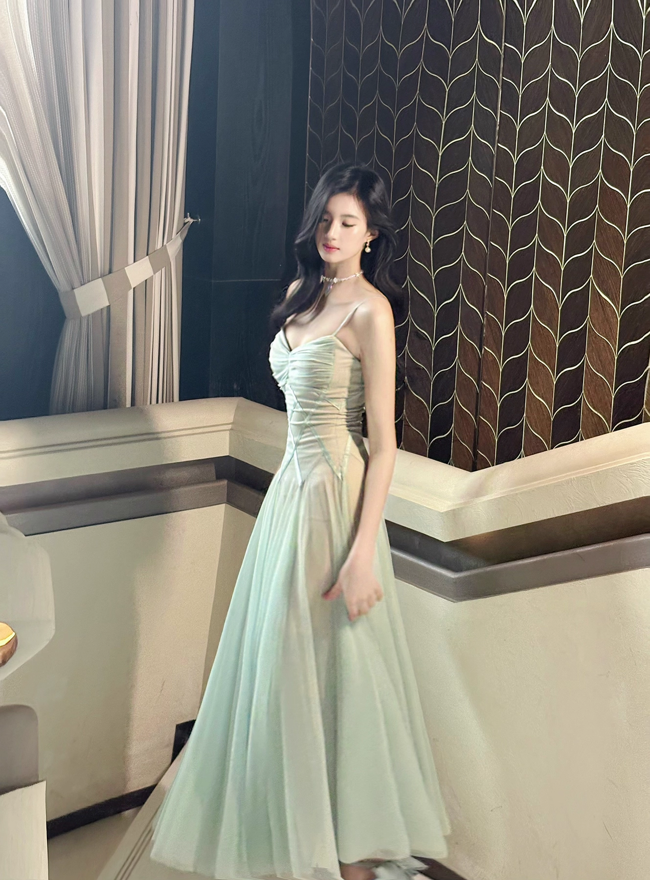 Vintage Sage Green Chiffon Prom Dress A-Line Spaghetti Strap Evening Dress Long Formal Dress TP4731
