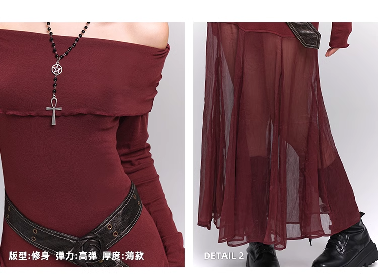 Elegant Design Sense Wine Red Velet Long-sleeved Dress TP2924