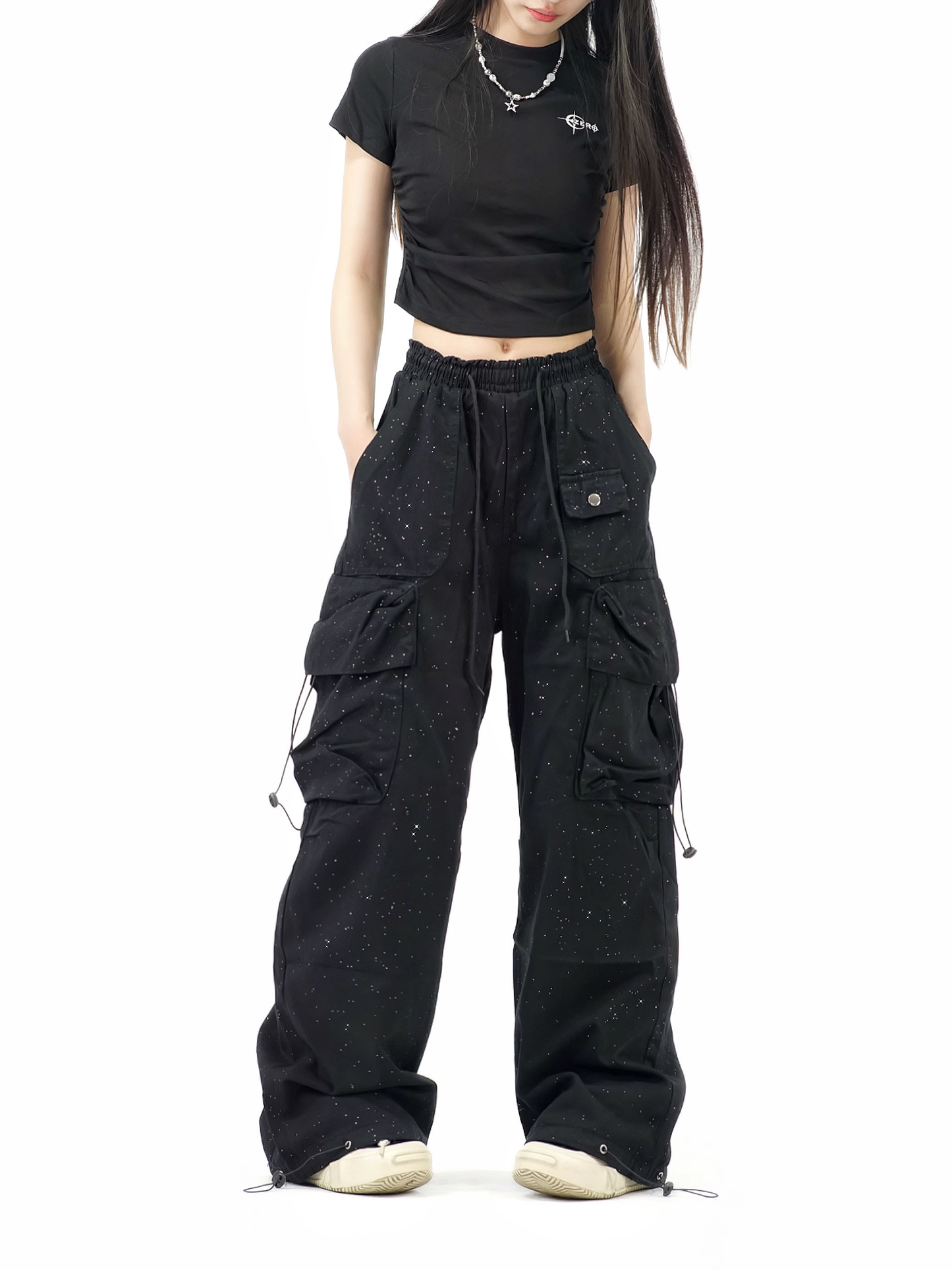 New Fashion Loose-fitting Sequin Design Street-style Long Casual Pants TP3223