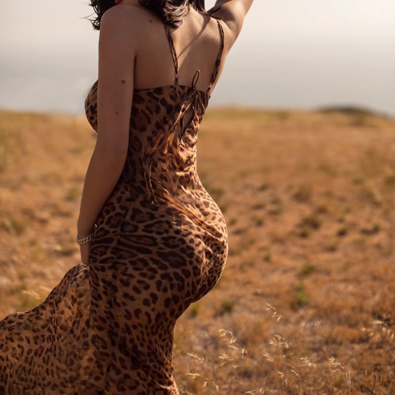 New Fashion Leopard Print Design A-line Spaghetti Strap Women Party Dress TP3897